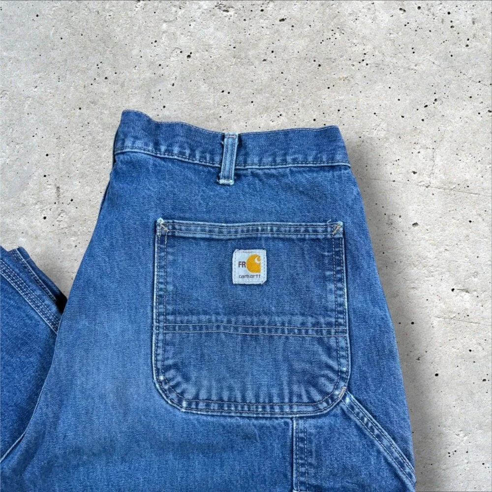 Carhartt FRB13DNM Flame Resistant Denim Jeans Men 38x32 Measure 38x30 Dungaree